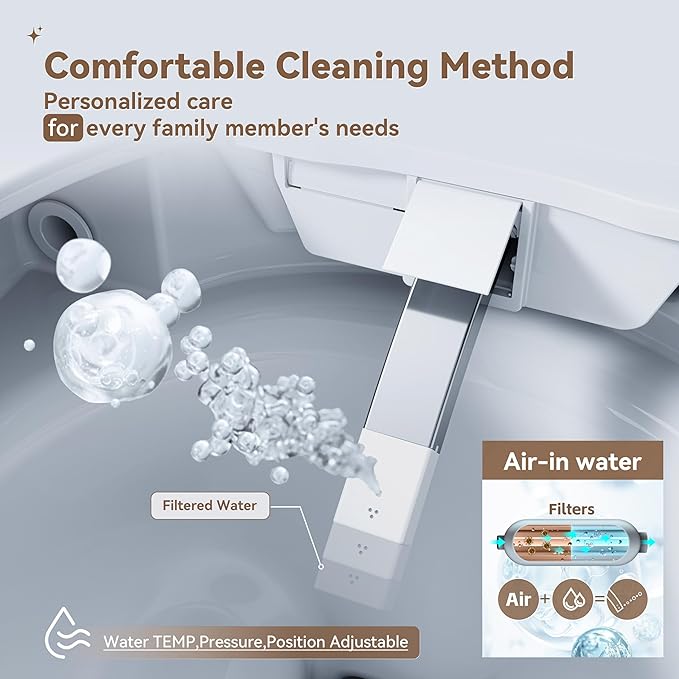 Smart Bidet Toilet with Auto Open/Close Lid, Touchless Auto Flush, Smart Toilet with Bidet Built in Elongated Heated Seat, Instant Warm Water & Dryer, Digital Display