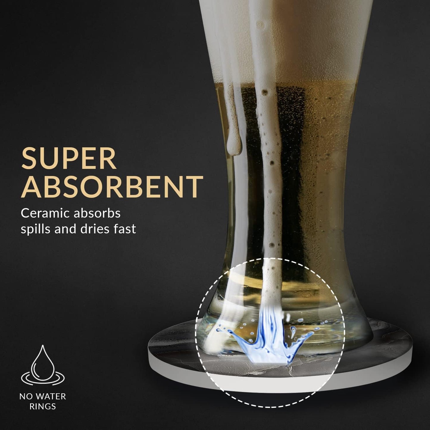 Emerson Coasters for Drinks Absorbent – Natural Stone Drink Coasters Set with Holder, Coasters for Coffee Table, Wooden Tabletop Protection Marble Style – 100% Heavy Duty Set of 6 (Aura)