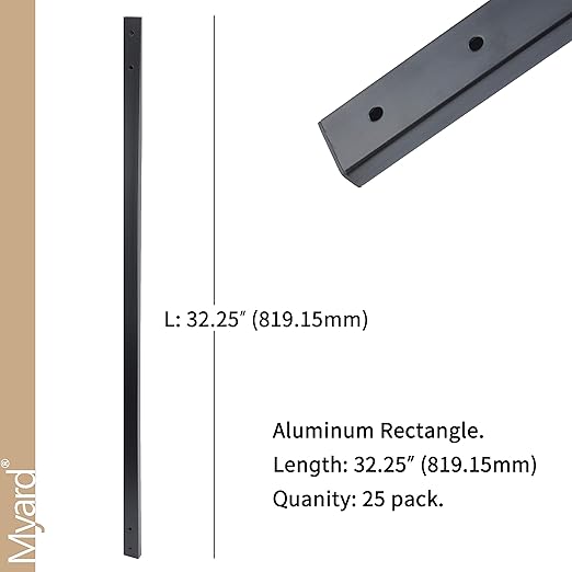 Myard 32-1/4 InchesTraditional Rectangle Aluminum Deck Balusters Furniture with Screws for Wood Composite Facemount Railing, Classic Geometric Style (25-Pack, Matte Black)