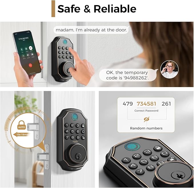 ARPHA Fingerprint Smart Door Lock - Keyless Entry Door Lock, Built-in WiFi Deadbolt with Keypad, APP Remote Control, Easy Installation (WiFi+Fingerprint+Password)
