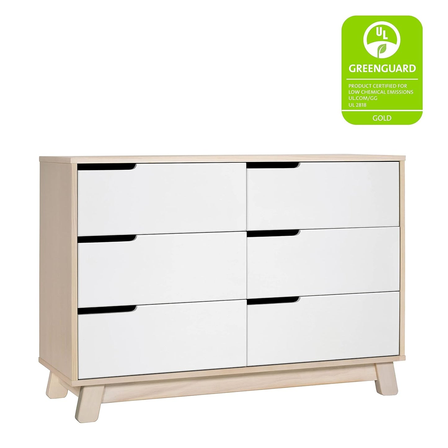 Babyletto Hudson 6-Drawer Assembled Double Dresser in Washed Natural and White, Greenguard Gold Certified