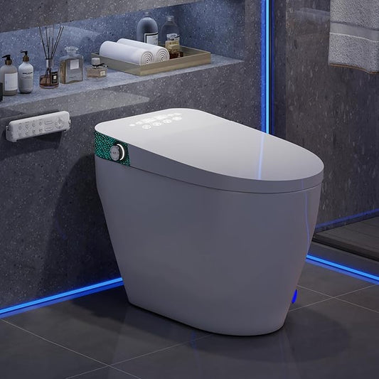 Smart Toilet with Bidet Built In, Elongated Heated Seat, Warm Water & Dryer, One Piece Bidet for Bathrooms, Modern Smart Toilet with Auto Flush, Night Light, LED Display, and Remote Control