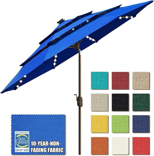 EliteShade USA Solar 9ft 3 Tiers Market Umbrella with 80 LED Lights Patio Umbrellas Outdoor Table with Ventilation and 5 Years Non-Fading Top,Royal Blue