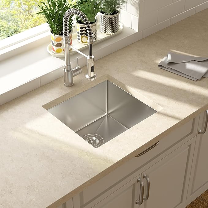 Lordear 19 Inch Undermount Kitchen Sink 19" x 18" Undermount Sink 16 Gauge Stainless Steel Deep Single Bowl Ledge Kitchen Sink