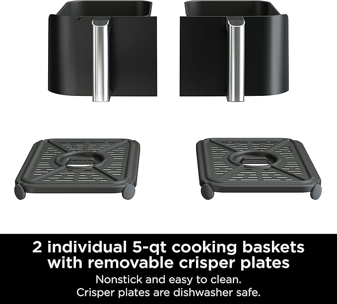 Ninja DZ550 Foodi 10 Quart 6-in-1 DualZone Smart XL Air Fryer with 2 Independent Baskets, Thermometer for Perfect Doneness, Match Cook & Smart Finish to Roast, Dehydrate & More, Grey