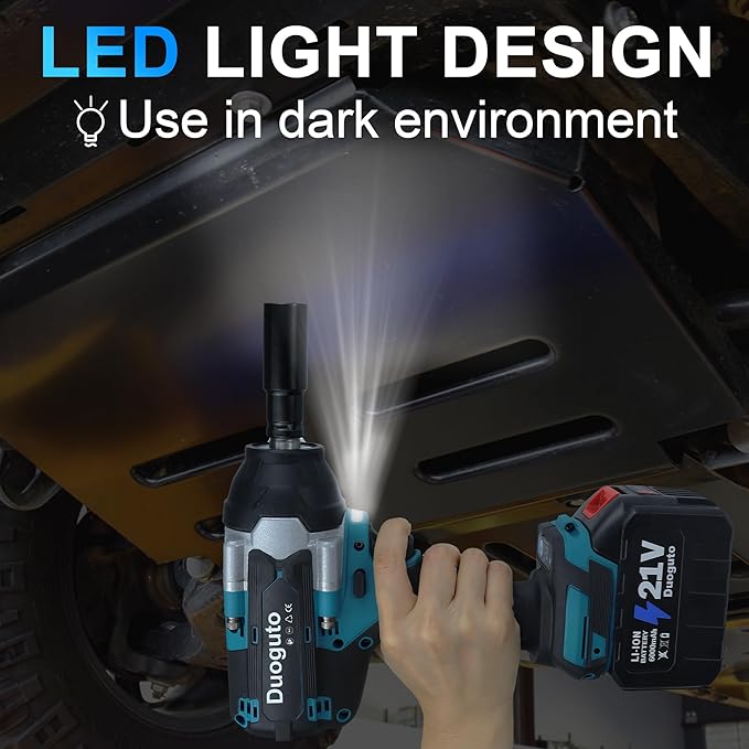 Cordless Impact Wrench, 960Ft-lbs (1300N.m) High Torque Brushless Impact Gun 1/2" with 2 x 6.0 Ah 21V Rechargeable Batteries for Car/Truck/RV/Mower