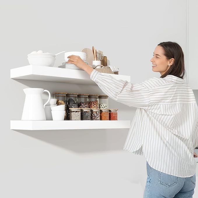 Heimlove 55 Inch Floating Shelves for Wall,10 Deep 10 Deep Large White Wall Shelf with Heavy Duty Brackets,Mounted Storage & Display Shelves for Bedroom,Living Room,Kitchen,Office,Set of 2