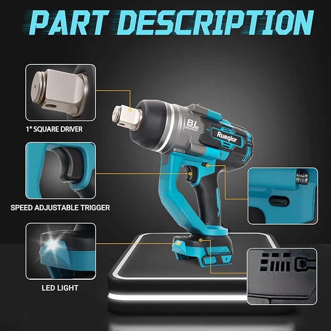 Cordless Impact Wrench 1" for Makita 18V Battery, Impact Wrench 2250FT-LBS(3000N.m) High Torque Brushless Electric Impact, with 4 Modes Power Impact Driver for Car, Truck, Mower (No Battery)