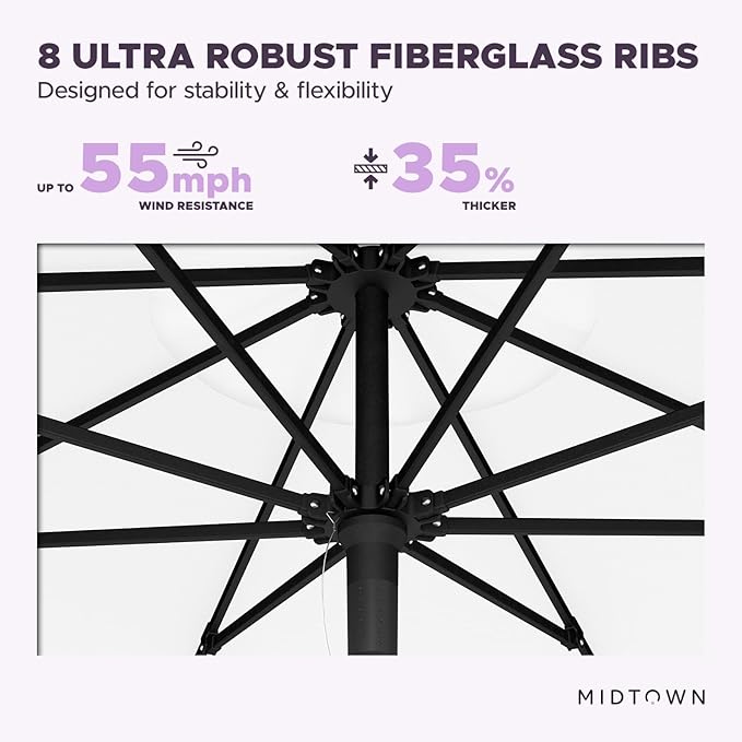 Midtown Umbrellas Push and Pop 9 Feet Outdoor Umbrella, Ivory (White) Polyester Fabric - Fiberglass Ribs Deck Patio Umbrella, Backyard Umbrella, Garden Umbrella & Pool Umbrella - Black Pole