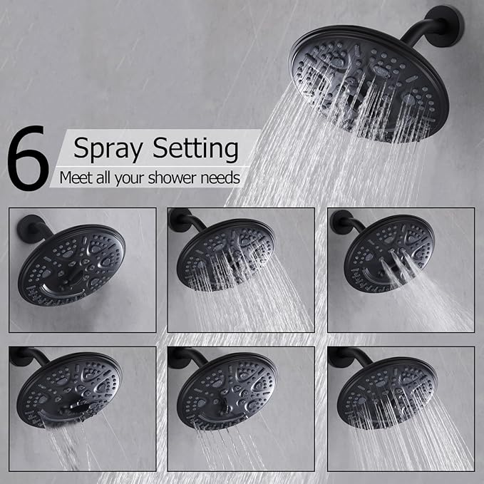 2 Handles Shower with 8'' Rainfall Shower Head,Single Function Shower Trim Kit with Rough-in Valve,Wall Mount,Matte Black