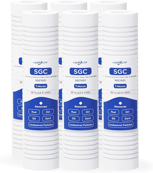 Whole House Water Filter Cartridge Replacement for Well Water, 1 Micron Water Filter 10 x 2.5 Grooved Sediment Water Filter Compatible with AP110, WHKF-GD05, RS14, CFS110, P5, WFPFC5002-6 Pack