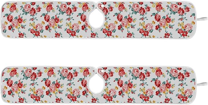 Kitchen Faucet Absorbent Mat,Rose Floral Flower Water Splash Guard for Sink, Faucet Drip Catcher Thicken Sponge Microfiber Faucet Water Catcher Mat Sink Absorbent Mat for Kitchen 30x5in 2Pack