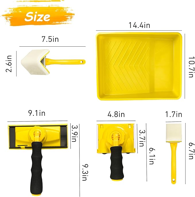 Paint Edger Tool Kit, 9 Inch Paint Pad Set, 7 PCS Paint Edger with Trim, Touch-Up Pad,Corner Wall and Ceiling Pad Painter,360° Rotation Handle Paint Edger Trimmer with Refill Pads