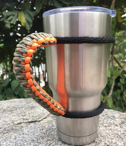 Handmade Paracord Handle for Yeti/Rtic/Ozark Trail Rambler 30 Oz Tumbler. Orange/Forest Green