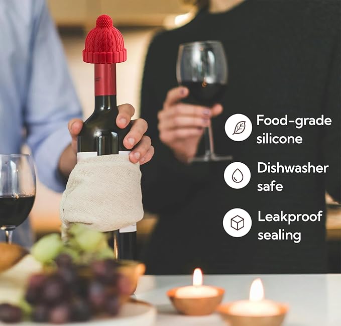 Silicone Wine Bottle Stopper, Reusable Wine Saver to Keep Wine Sealed/Fresh, Fun Wine Stoppers with Knitted Hat Design, Great Choices for Wine Lovers - Standard Bottles Are Applicable(Blue)