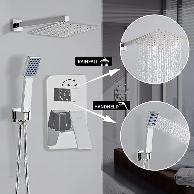 Shower Head - Shower Faucet Set Square Shower Combo System with 8'' Rainfall Shower Head Wall Mount Handheld Shower, Stainless Steel with Chrome Finish Bath Shower Head,Chrome