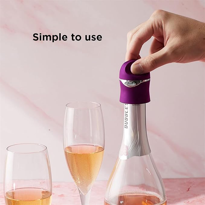 Rabbit Champagne and Wine Sealer | Stainless Steel Wine Bottle Preserver | Reusable Beverage Stopper | Wine Saver Accessory Gift | Fits Standard Wine Bottles | 2.36 in x 1.77 in (Purple)
