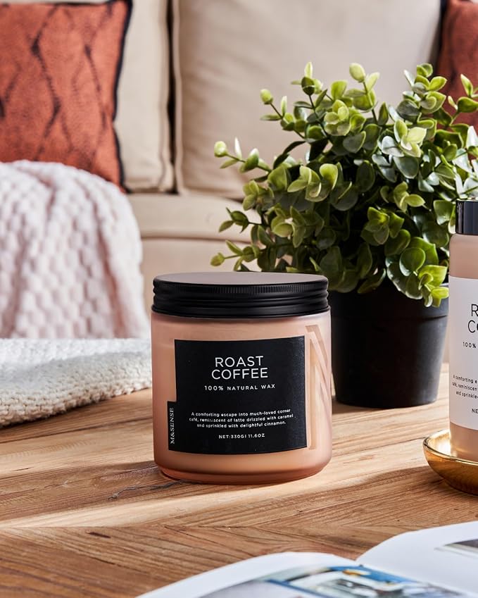 M&SENSE Coffee Candles Scented Strong, 2 Wick 11.6oz 70 Hours Burning Time Organic Natural Soy Wax Candle for Bedroom Kitchen Home Decor, Housewarming Gift for Men and Women