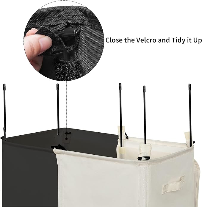 WOWLIVE Double Laundry Baseket with Lid and Removable Laundry Bags,154L Large Laundry Hamper 2 Section Collapsible Dirty Clothes Hamper for Laundry Room,College Dorm,Bathroom,Black and Beige