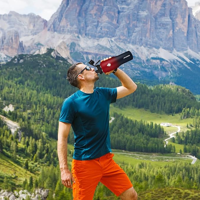 SENDESTAR Water Bottle 32oz,2 Lids(Straw lid),Wide Mouth Stainless Steel Vacuum Insulated Double Wall Keep Liquids Cold or Hot All Day,Sweat Proof Sport Design,Fit Car Cup Holder(Red&Blue)