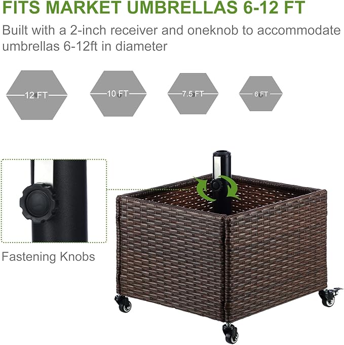 LEWIS&WAYNE Outdoor Umbrella Base with Fillable Planter Box Heavy Duty Patio Umbrella Stand with 4 Wheels Rolling Umbrella Holder for Outdoor Patio Deck Garden
