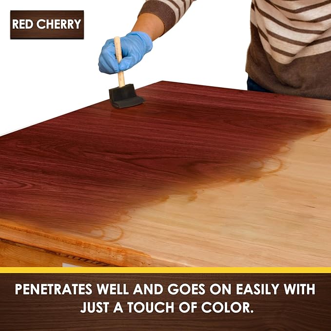 DWIL Water Based Wood Stain - Multiple Finishes, Fast Drying, Indoor and Outdoor Furniture, Wood Paneling, Cabinets and More, Low Odor ＆ Non-Toxic (8.5oz Red Cherry)