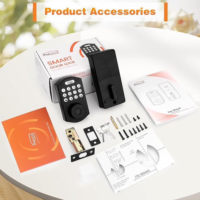 Probrico Fingerprint Smart Door Lock, Electronic Keypad Deadbolt Lock, Keyless Entry Smart Deadbolt Lock for Front Door, APP Control, Auto Lock, Black