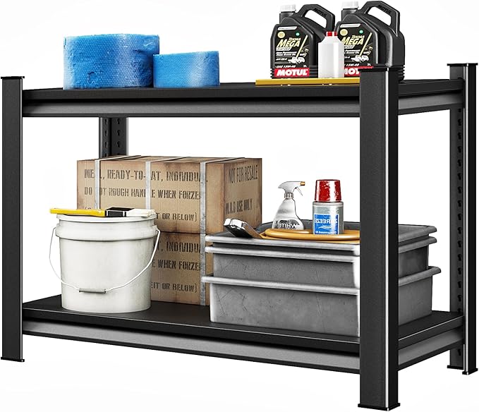 40" W Garage Shelving Heavy Duty, 960LBS Loads Garage Storage Shelves Heavy Duty, 2-Tier Metal Shelving Units and Storage Racks, Industrial Utility Shelf,40" Wx18 Dx36 H, Black