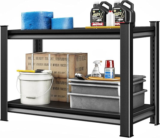 40" W Garage Shelving Heavy Duty, 960LBS Loads Garage Storage Shelves Heavy Duty, 2-Tier Metal Shelving Units and Storage Racks, Industrial Utility Shelf,40" Wx18 Dx36 H, Black