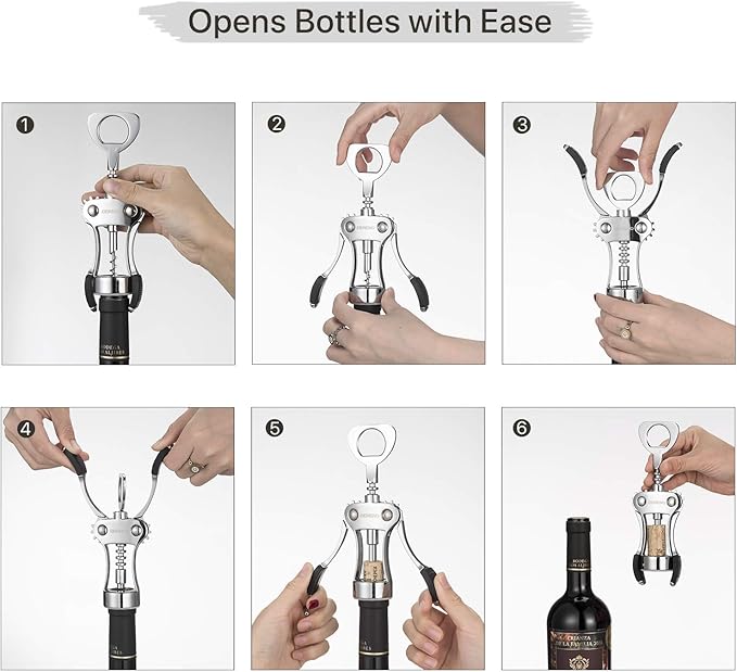Wine Opener with Leak Proof Wine Vacuum Stopper, Zinc Alloy Premium Wing Corkscrew Wine Bottle Opener with Multifunctional Bottles Opener
