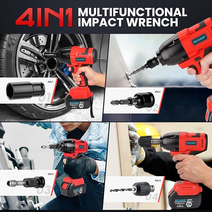 Cordless Impact Wrench, 1106 FT-lbs 1500Nm Brushless Impact Gun 1/2", 18V 2 * 5.0 Ah Multifunction Power Impact Driver for Home Car Truck Mower