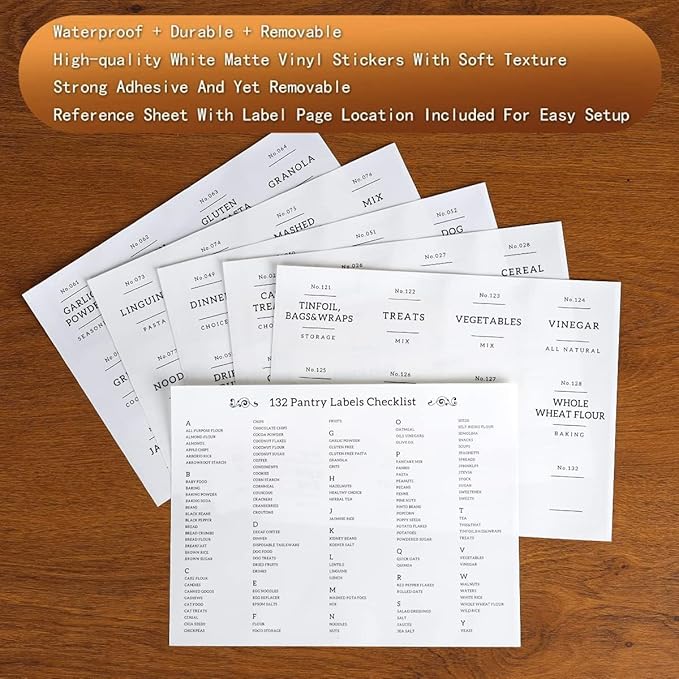 3 Pack Glass Jar with Airtight Bamboo Lid and White 132 Kichen Pantry Labels Preprinted - 70 Oz Clear Tall Glass Food Storage Containers set For Noodles Pasta Spaghetti