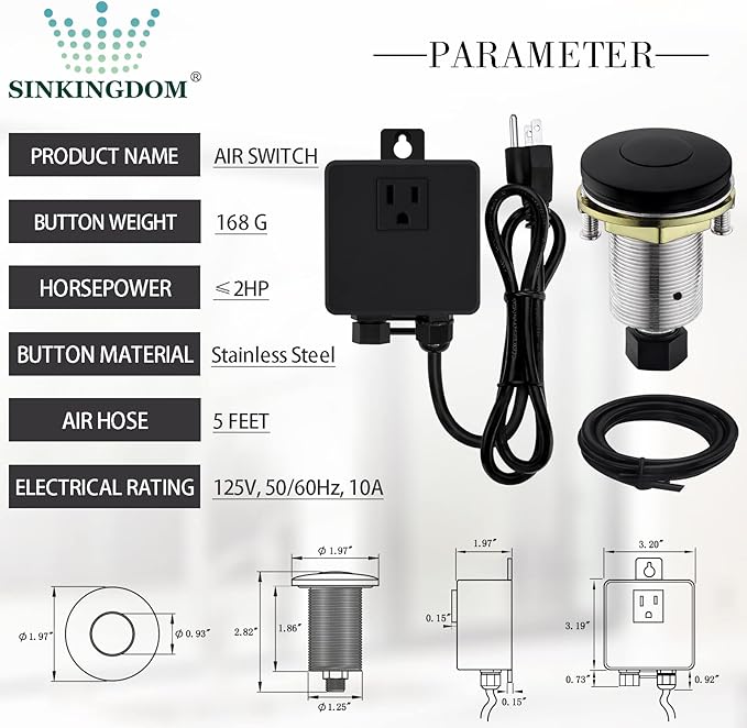Garbage Disposal SinkTop Air Switch Kit with Stainless Steel Button,Matte Black