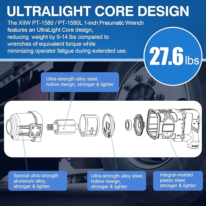 1 Inch Air Impact Wrench, Up to 4000 ft-lbs High Reverse Torque, 1'' Pneumatic Impact Gun w/ 9 Inch Extended Anvil and 2 D Handles 3800RPM for Heavy Duty Repairs