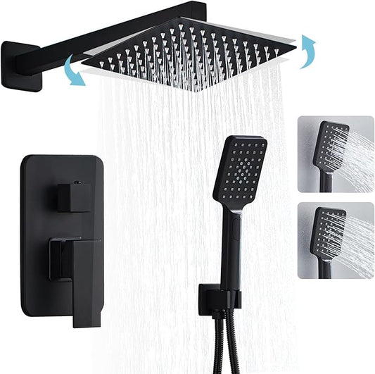 Bathroom Shower System 10 Inch Rain Shower Head and Handheld Wall Mounted, High Pressure Rainfall Dual Shower Combo Set with Valve and trim, Luxury Rain Mixer Brushed Black Shower Faucet