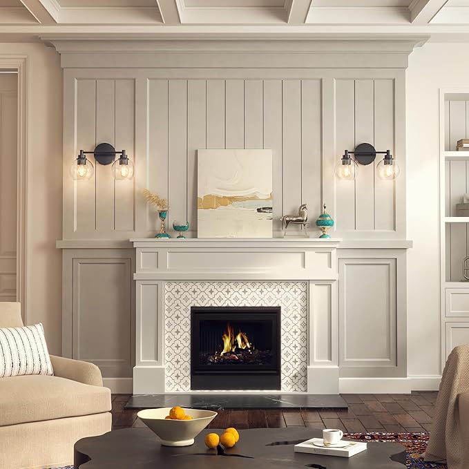 VONLUCE Bathroom Light Fixtures, 2-Light Bathroom Vanity Light with Globe Glass Shades E26 Sockets, Vanity Lights for Bedroom Hallway Living Room, Black Finish