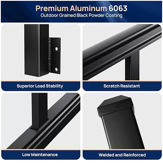 1 Pack 2.56 in. x 2.56 in. x 46 in. Aluminum Side Mount Railing Post for 36" Stair or Level Railing Kit, Black Textured Powder-Coat Finish Fascia Mount Post Level Side Post