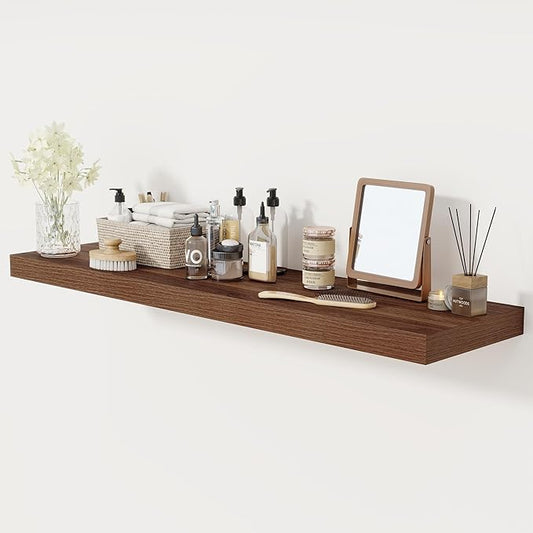Floating Shelves 48 Inch Long, 12 Inch Deep Floating Shelves for Wall, 48 x 12 Large Wall Shelves for Home Storage & Display, 2" Thicked Floating Shelf for Bedroom, Living Room, Walnut Color, 1 Pack
