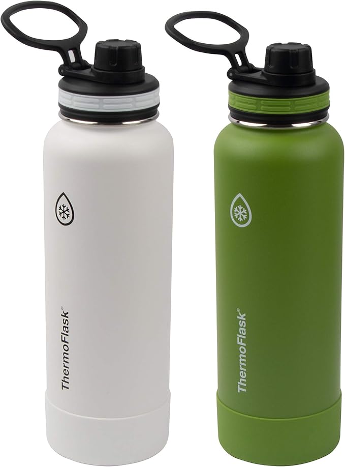 ThermoFlask 40 oz Double Wall Vacuum Insulated Stainless Steel 2-Pack of Water Bottles, Arctic/Grasshopper