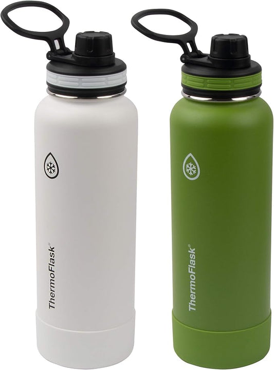 ThermoFlask 40 oz Double Wall Vacuum Insulated Stainless Steel 2-Pack of Water Bottles, Arctic/Grasshopper