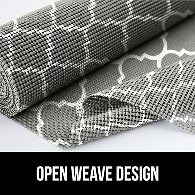 Gorilla Grip powerGRIP Drawer Shelf and Cabinet Liner, Thick Strong Hold, Non-Adhesive Liners Protect Kitchen Cabinets and Cupboard, Bathroom Drawers, Easy Install, Breathable Mat, 17.5" x10', Gray