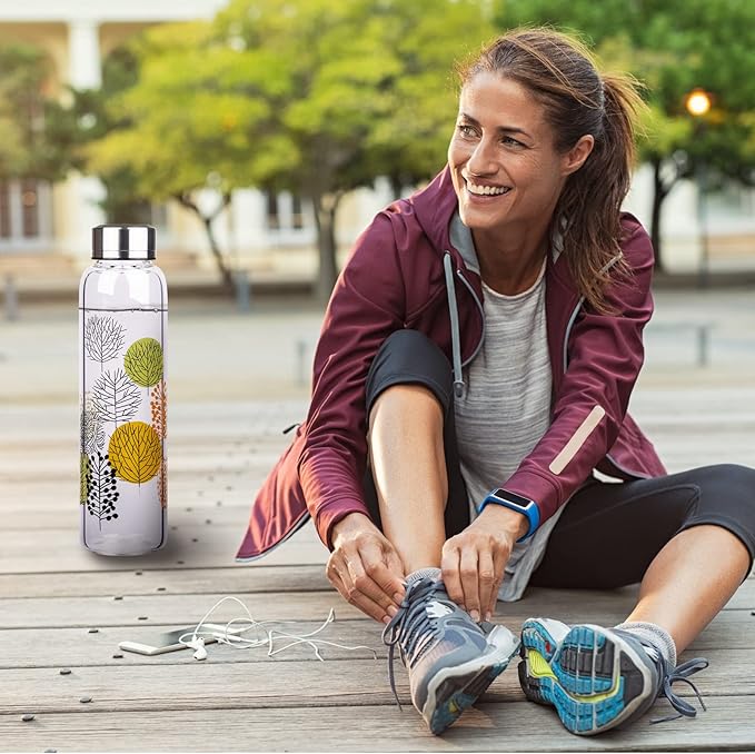 Borosilicate Glass Water Bottle, Sports Glass Drinking Bottle with Neoprene Sleeve and Stainless Steel Lid 16oz / 32oz (32oz, Forest)