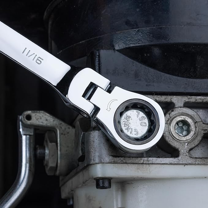 DURATECH Flex Head Ratcheting Wrench Set, Combination Wrench Set, 22-piece, Metric & SAE, 1/4" to 3/4" & 6-18mm, CR-V Steel, Mirror Polished, with Pouch