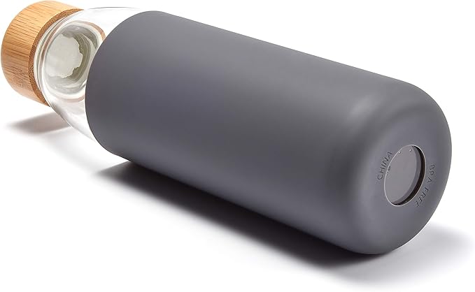 veegoal Glass Water Bottles 18 Oz Borosilicate with Bamboo Lid, BPA-FREE, Non-Slip Silicone Sleeve, and Stainless Steel Leak Proof Lid - Glass Water Bottle for Men and Women