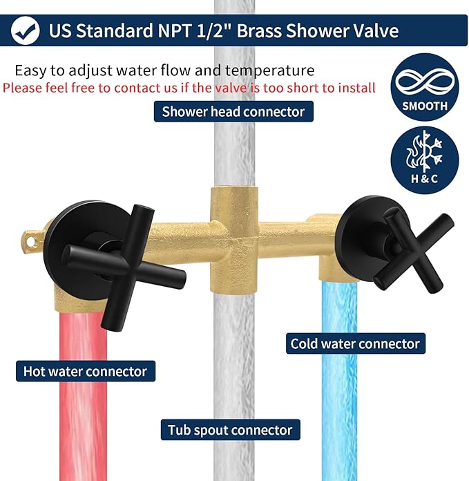 2 Handles Shower Faucet Set with Tub Spout Bathtub Shower Faucet Combo Set Shower System Complete Tub and Shower Trim Kit Matte Black Wall Mounted Shower Fixtures