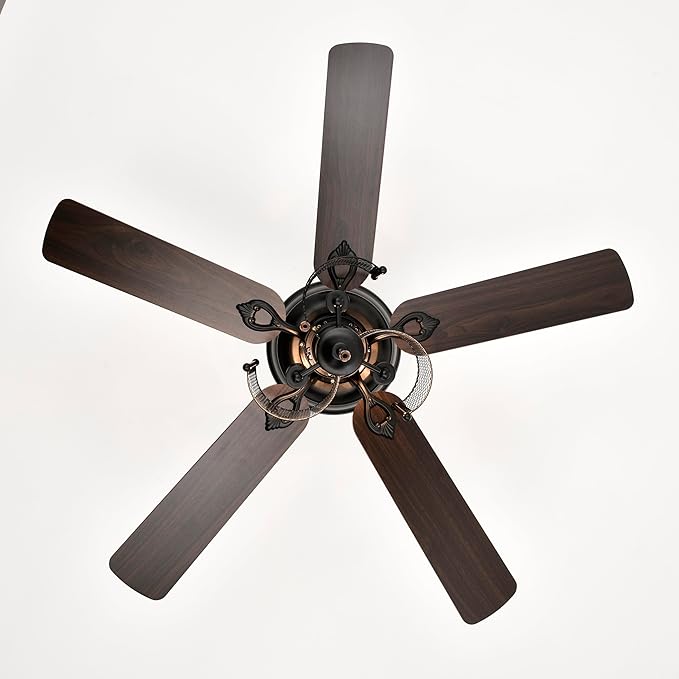 NicBex Ceiling Fan 52 Inch Ceiling Fan with Lights Vintage Ceiling Fans with 5 Blades Ceiling Fan with Lamp Shade and Hand Pull Chain for Bedroom, Living Room, Matte Black