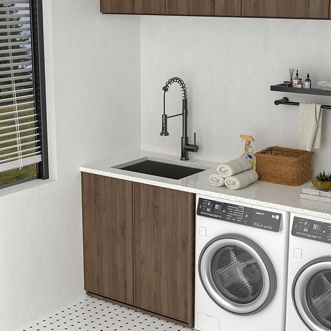 Lordear 23 Black Laundry Sink Stainless Steel - 23" x 18" x 12" Undermount Sink Single Bowl 16 Gauge Stainless Steel Deep Laundry Room Utility Sinks Handmade Under Counter Kitchen Basin,Gunmetal Black