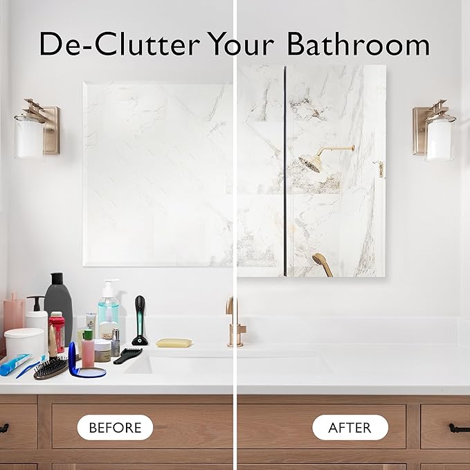 Design House Cyprus 36-in. Wide Medicine Cabinet, 3 Frameless Mirrored Doors, Pre-Assembled, Surface or Recess Mounted, White Clear, 36.3 in. W x 4.4 in. D x 30.1 in. H, 597500