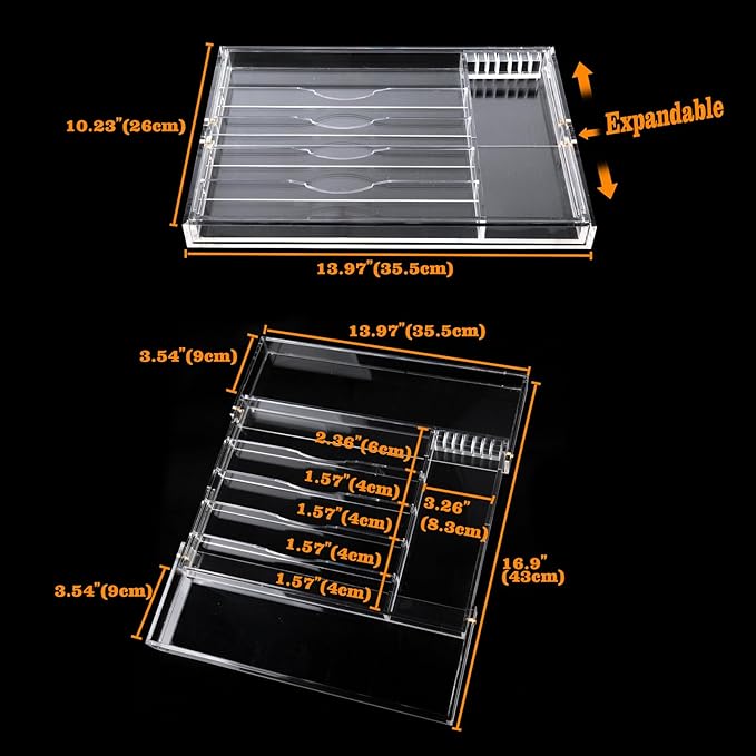 Acrylic Silverware Drawer Organizer Kitchen,Expandable Drawer Organizer,Silverware Organizer for Forks and Knives,Multipurpose Kitchen Organizers Divider and Storage Solution(pull-out,transparency)
