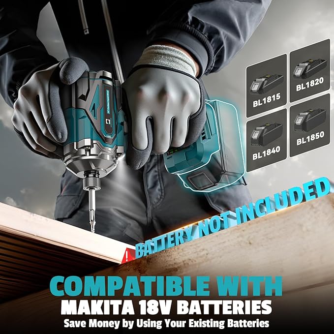 Cordless Impact Driver 1/4" Compatible with Makita 18V Battery (Bare Tool), 2800 In-lbs Brushless Impact Drill, 3900 RPM Compact Driver Tool for Home Projects, Auto-Stop & LED Light